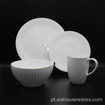 White 16pcs Hotel White em porcelana em relevo, louça de porcelana